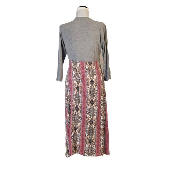 Chris & Carol Boho Floral Dress Medium Gray Bell Sleeve Empire Waist Rayon M - Picture 4 of 6